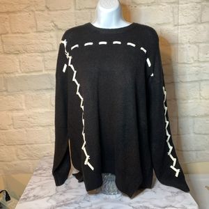 FOR THE REPUBLIC Black Sweater with White Ribbon Size Medium